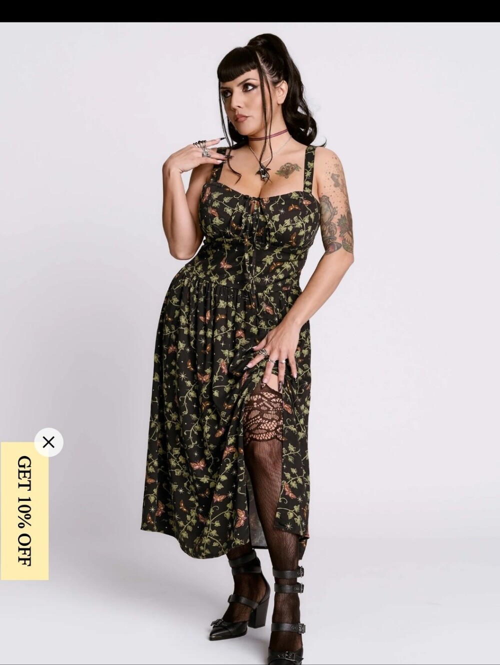 Floral Dress in Black and Olive